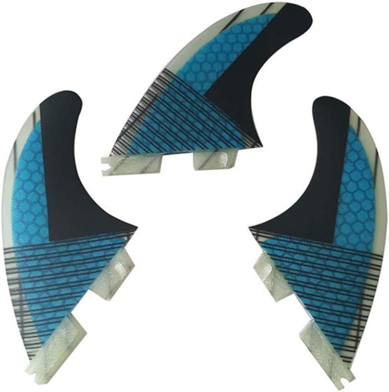 Fiberglass+Honeycomb Surfboard Fin (3) Glass Flex Thruster Surf Fin Set (Double Tabs II Plug Style G5 Size) - Tri Fin Thruster Set Surfboard fins G5 M Size Surfing fins (Blue)