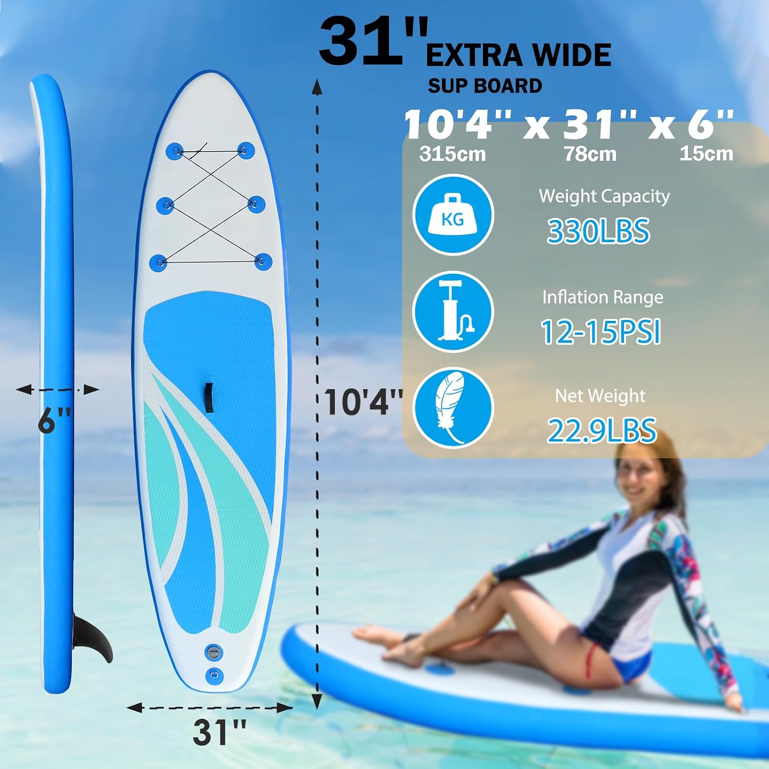 Inflatable Stand Up Paddle Board for Adult All Skill Levels- 10'4" Ultra-Light SUP Paddleboard with Durable Non-Slip Deck and Paddle Board Accessories Fins, Paddle, Pump, Backpack, Leash - Image 2