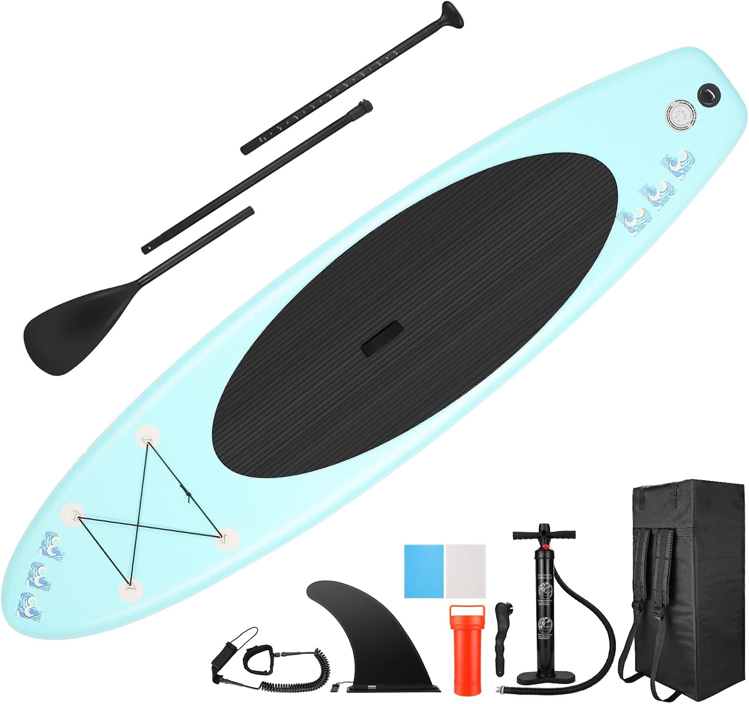 Inflatable Stand Up Paddle Board with Carry Bag, Floating Paddle, Coil Leash, and Repair Kit with 265 Pound Capacity, Lake Blue