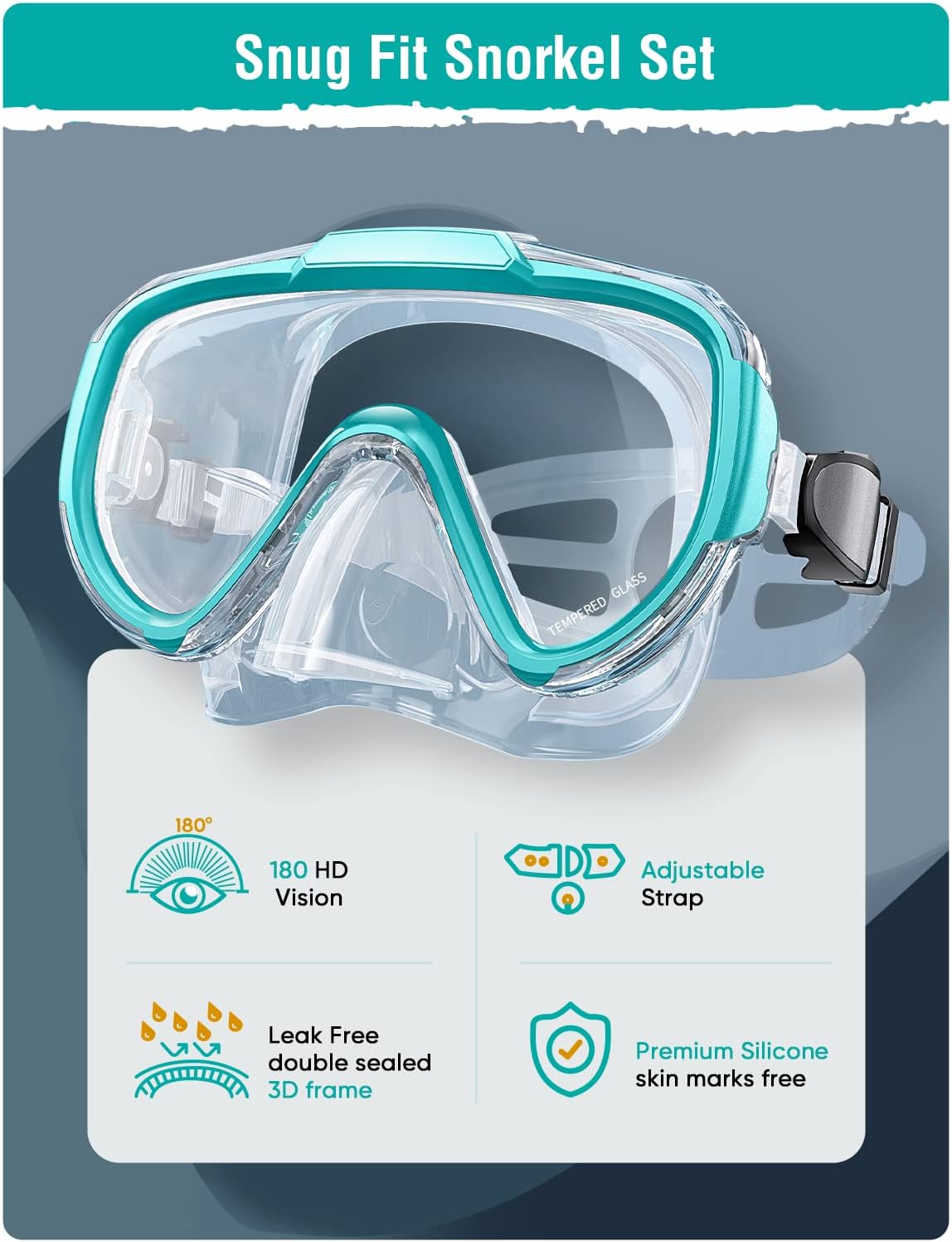 Snorkel Set Adults Snorkeling Gear Anti-Fog Panoramic View Swim Mask Dry Top Snorkel Kit with Carry Bag for Snorkeling Scuba Diving Swimming Travel - Image 2