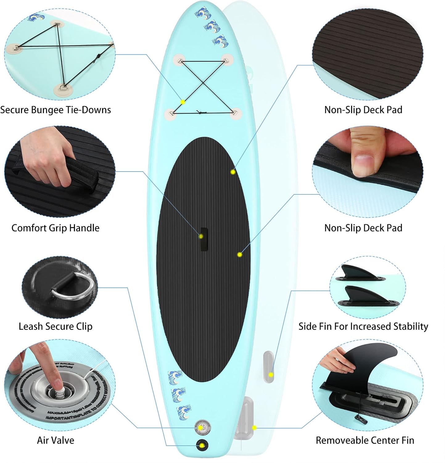 Inflatable Stand Up Paddle Board with Carry Bag, Floating Paddle, Coil Leash, and Repair Kit with 265 Pound Capacity, Lake Blue - Image 2